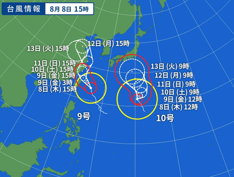 2019年台風9号と10号の予想進路