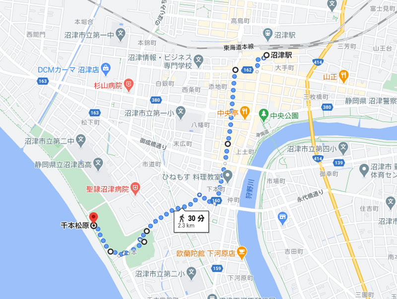 沼津駅（南口）から千本松原まで歩きたい