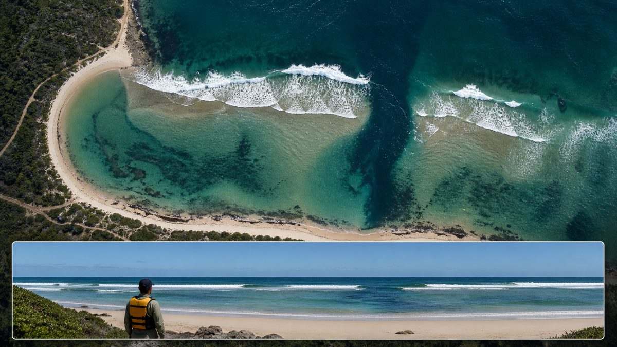 白波の帯・切れ目・ワンドと現地の波を比較する架空の海岸