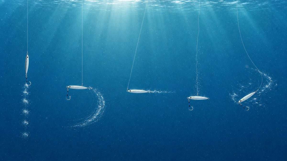 SLJの五つの基本的なジグアクションを比較した水中図