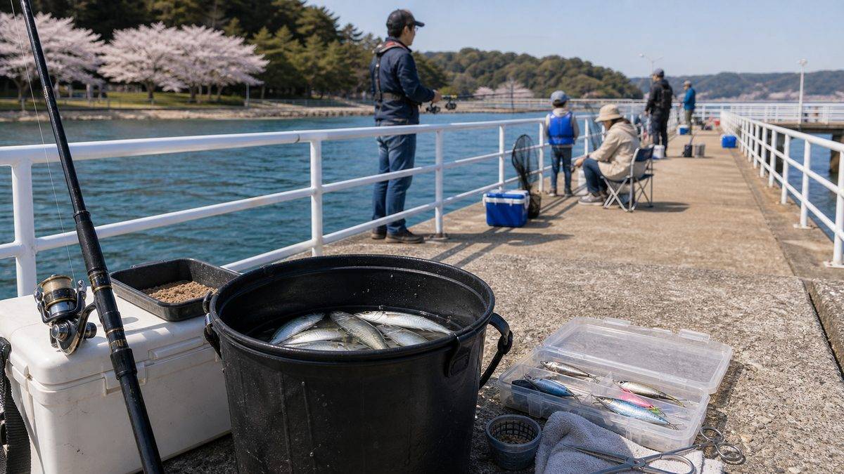 春（3〜5月）の新居弁天海釣公園：何が釣れる？の要点をまとめた釣り攻略インフォグラフィック