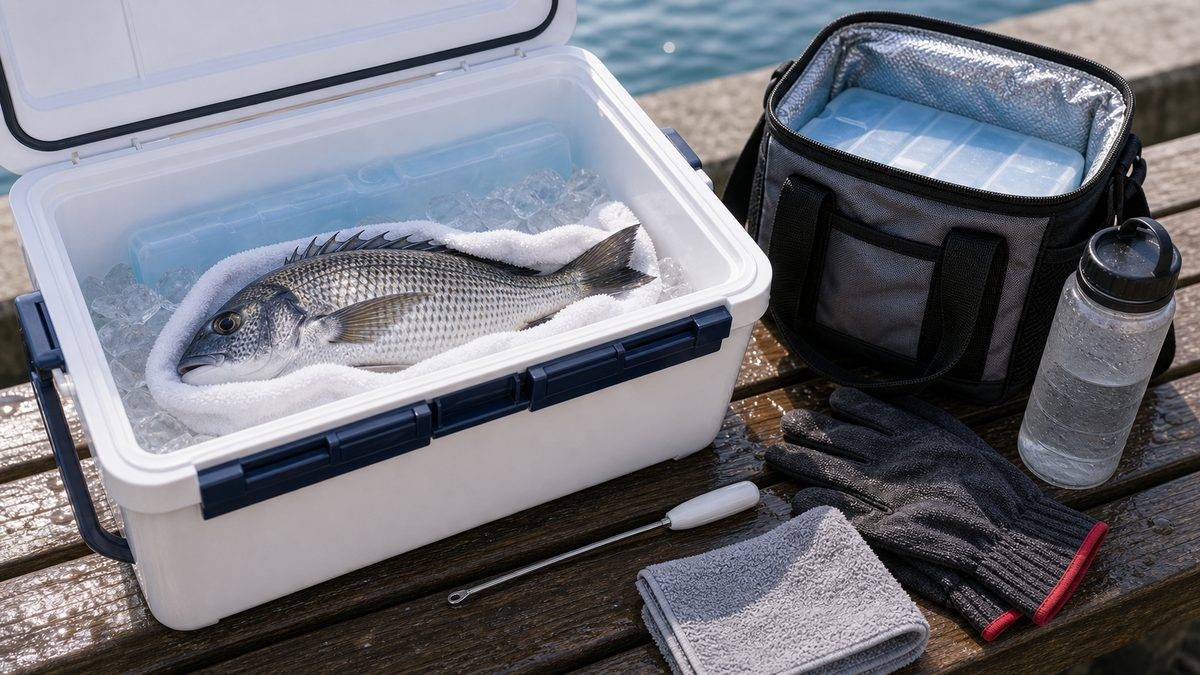 夏釣りで釣った魚の適切な保管方法の要点をまとめた釣り攻略インフォグラフィック