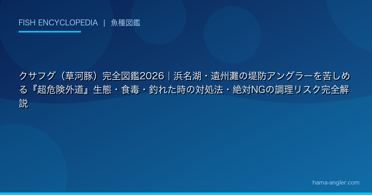 クサフグ（草河豚）完全図鑑2026｜浜名湖・遠州灘の堤防アングラーを苦しめる『超危険外道』生態・食毒・釣れた時の対処法・絶対NGの調理リスク完全解説