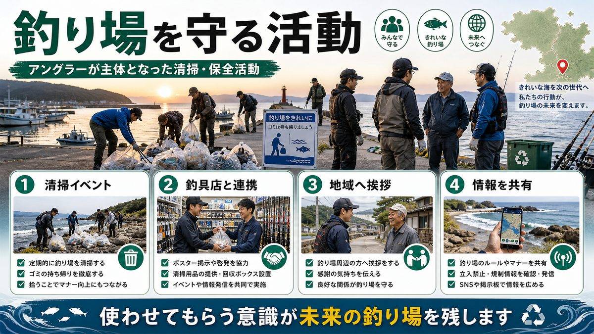 8. 釣り場を守る活動事例｜アングラーが主体となった清掃・保全活動の要点をまとめた釣り攻略インフォグラフィック