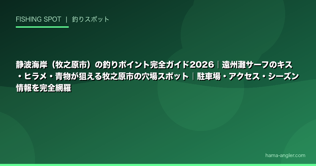 静波海岸（牧之原市）の釣りポイント完全ガイド2026｜遠州灘サーフのキス・ヒラメ・青物が狙える牧之原市の穴場スポット｜駐車場・アクセス・シーズン情報を完全網羅