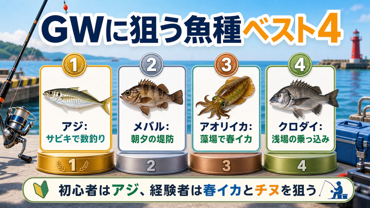 GWターゲット魚種ランキングの要点をまとめた釣り攻略インフォグラフィック