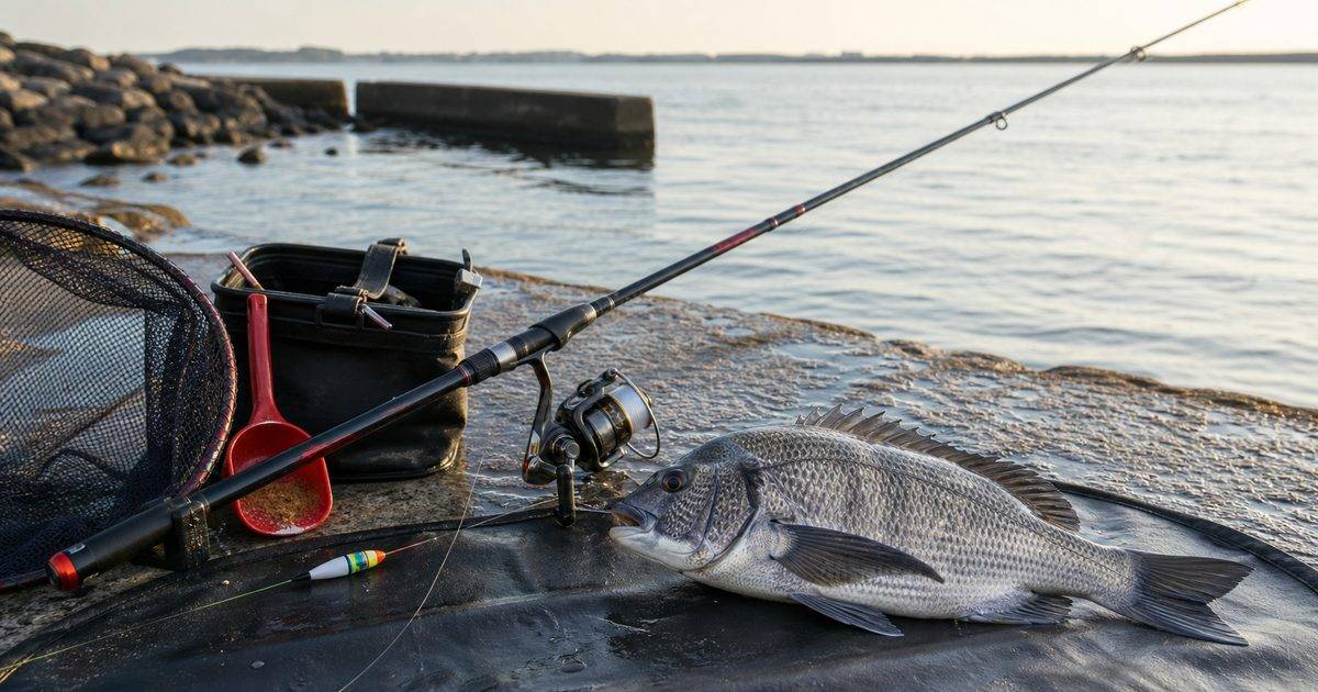 春の浜名湖でクロダイをフカセ釣りで狙う釣り風景