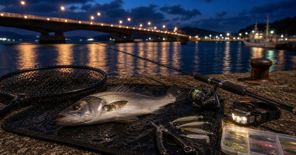 浜名湖の常夜灯下でシーバスを狙うナイトゲーム風景