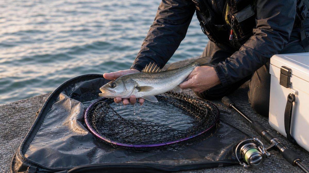 シーバスのリリースとキープの要点をまとめた釣り攻略インフォグラフィック