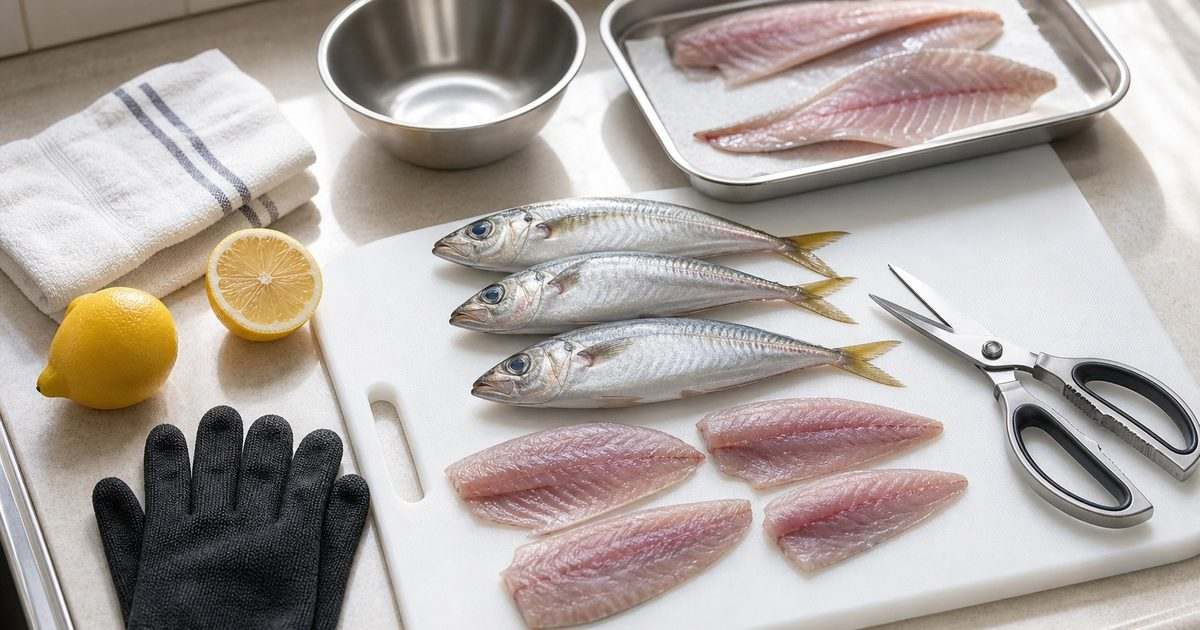 キッチンバサミで魚を安全に捌く実写風アイキャッチ