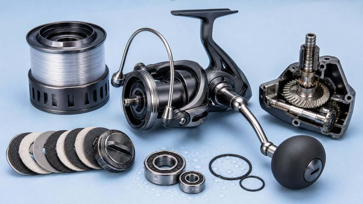 磯カゴリールの深溝スプール、ギア、ドラグ、防水部品、ハンドル