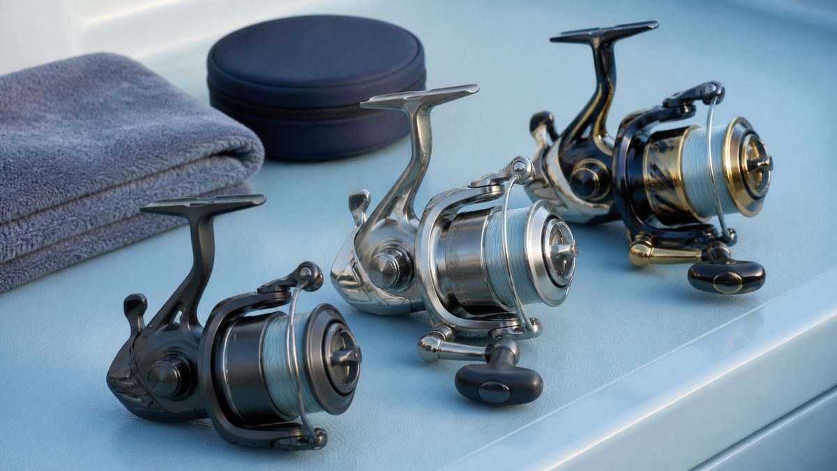 素材と仕上げが異なる3段階の磯カゴ用スピニングリール