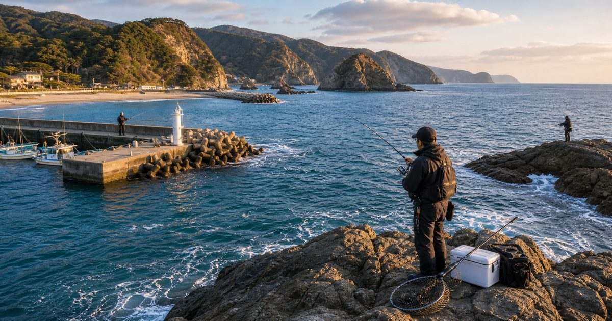 伊豆半島の磯と港を巡る海釣りスポット風景
