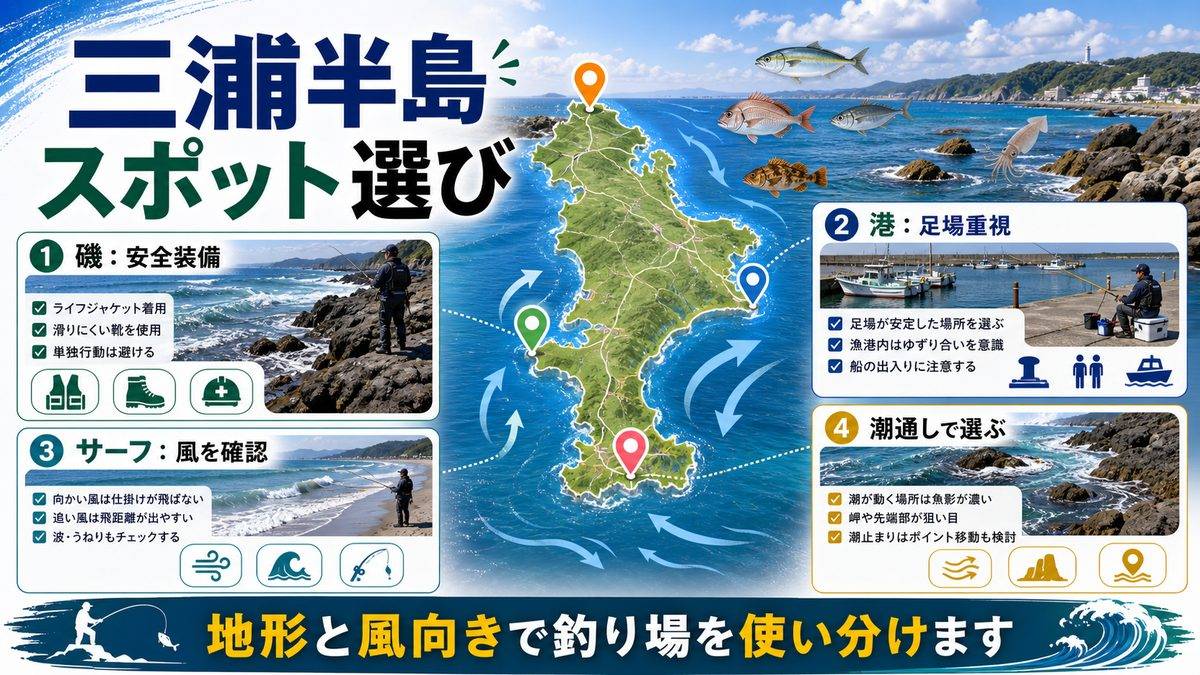 三浦半島の釣りスポット完全ガイドの要点をまとめた釣り攻略インフォグラフィック