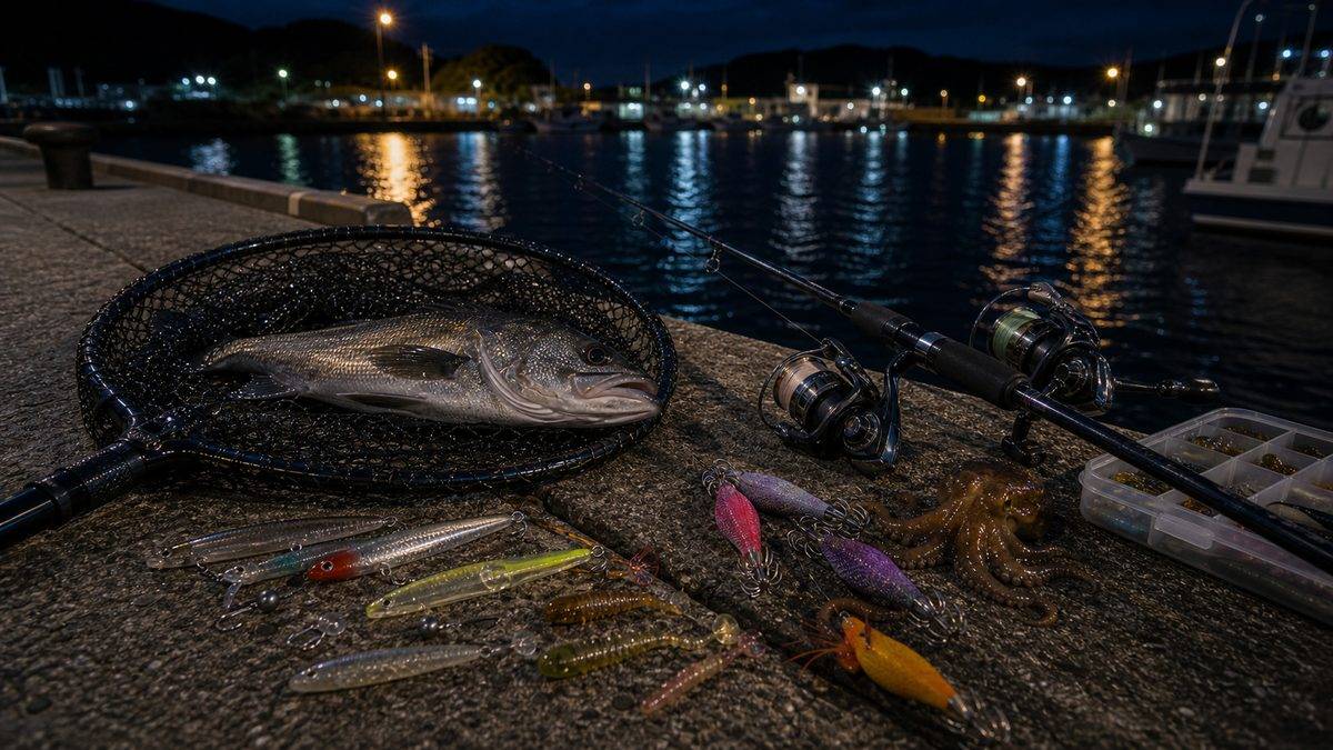 夜釣りのターゲット別攻略の要点をまとめた釣り攻略インフォグラフィック