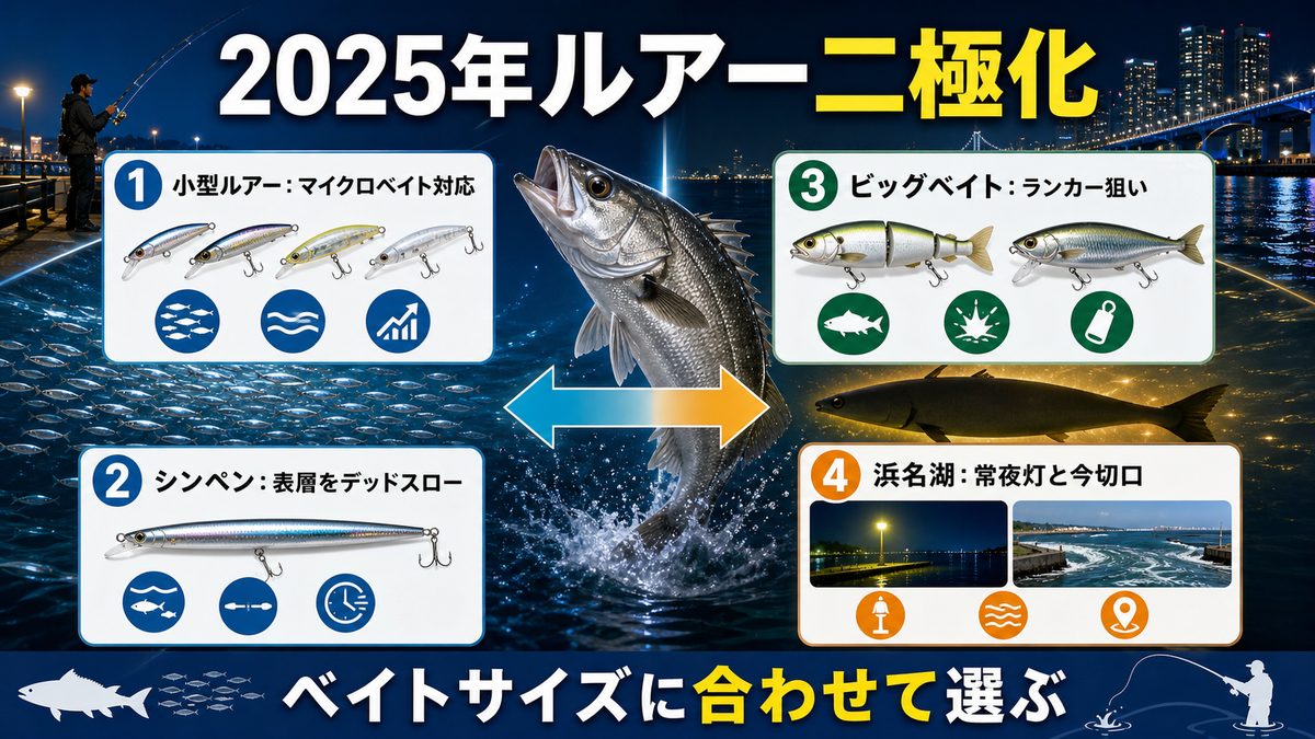 2025年シーバス最新ルアートレンドの要点をまとめた釣り攻略インフォグラフィック