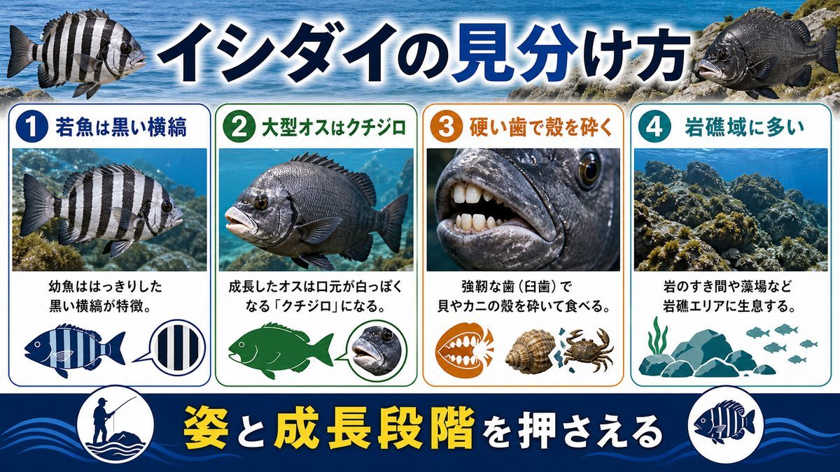 イシダイの基本情報と分類の要点をまとめた釣り攻略インフォグラフィック