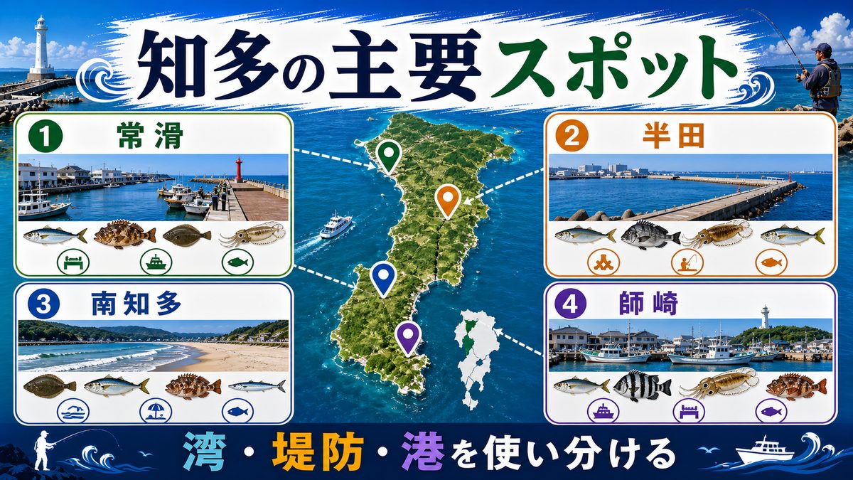 主要スポット詳細ガイド｜各ポイントの特徴とアクセスの要点をまとめた釣り攻略インフォグラフィック