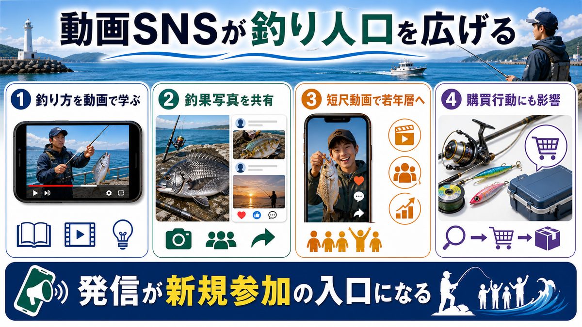 YouTuberとSNSが釣り人口に与えた影響の要点をまとめた釣り攻略インフォグラフィック
