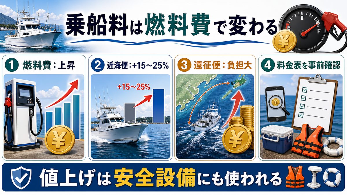 2. 2025年の料金動向｜燃料費高騰で平均15〜25%値上がりの要点をまとめた釣り攻略インフォグラフィック