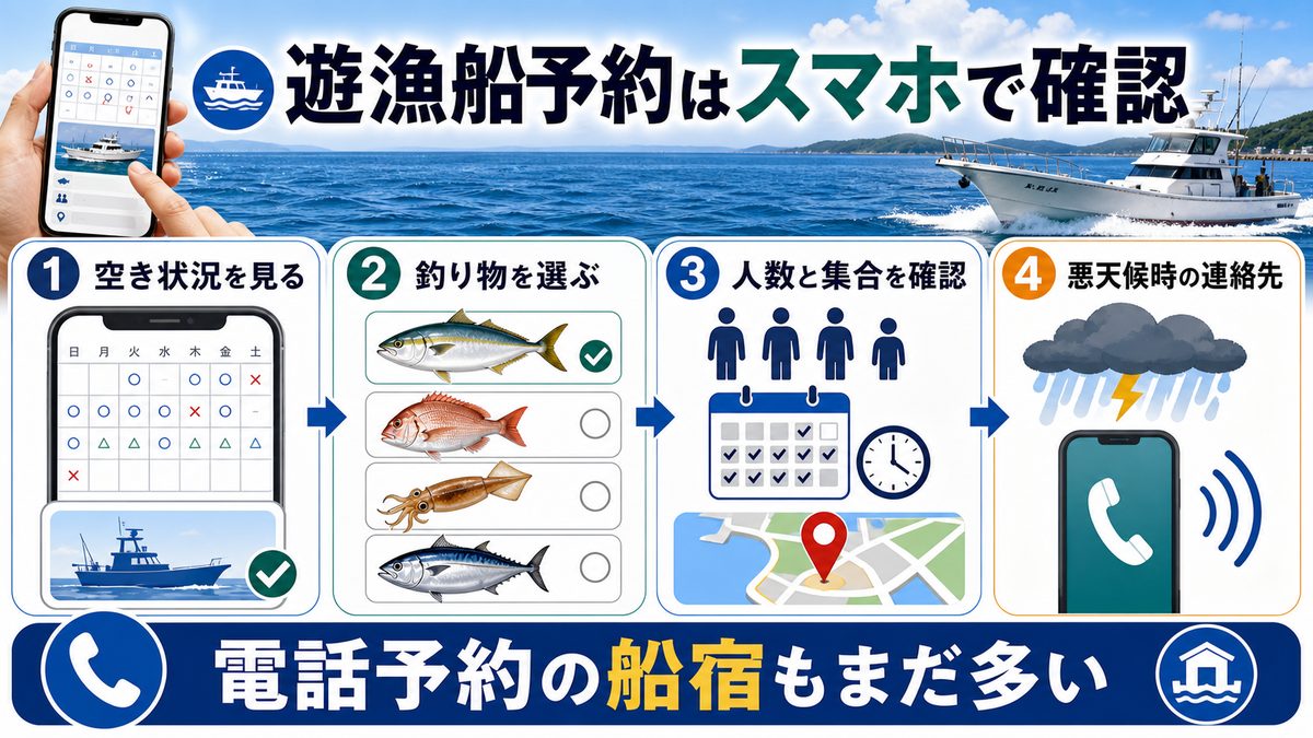 4. 予約システムのデジタル化｜スマホで簡単予約の時代への要点をまとめた釣り攻略インフォグラフィック
