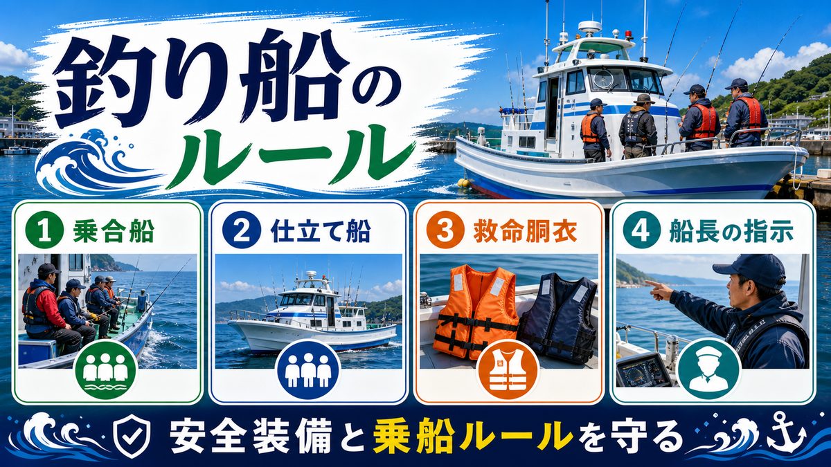 7. 釣り船に乗る際の法規制｜乗合船・仕立て船のルールと小型船舶免許の要点をまとめた釣り攻略インフォグラフィック