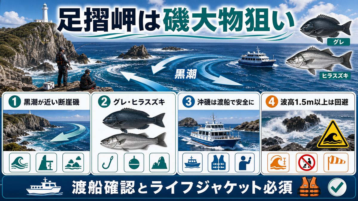 2. 足摺岬周辺の磯釣り|四国最南端の断崖が生む大物釣り場の要点をまとめた釣り攻略インフォグラフィック