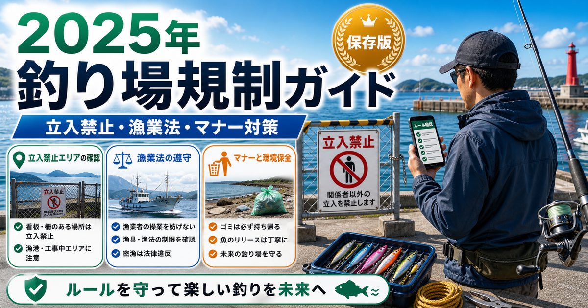 1. 2025年の釣り場規制強化の背景の要点を伝える釣り記事アイキャッチ画像