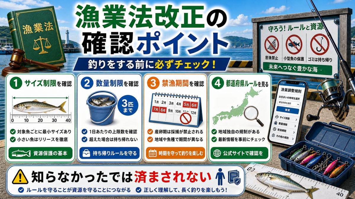 2. 漁業法改正の主な内容と釣り人への影響の要点をまとめた釣り攻略インフォグラフィック