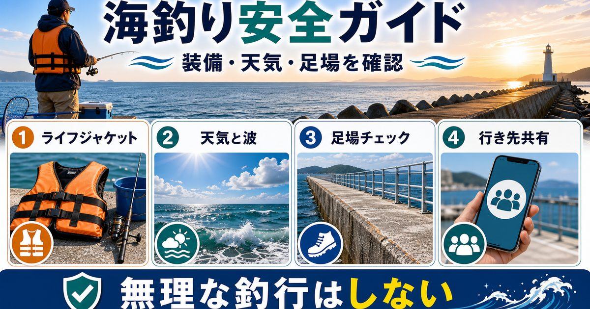 海釣りの主なリスクと事故発生状況の要点を伝える釣り記事アイキャッチ画像