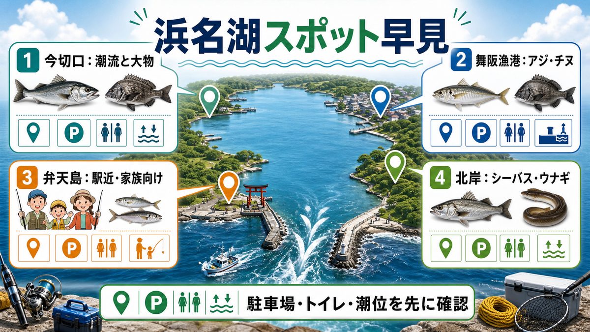スポット基本情報一覧の要点をまとめた釣り攻略インフォグラフィック