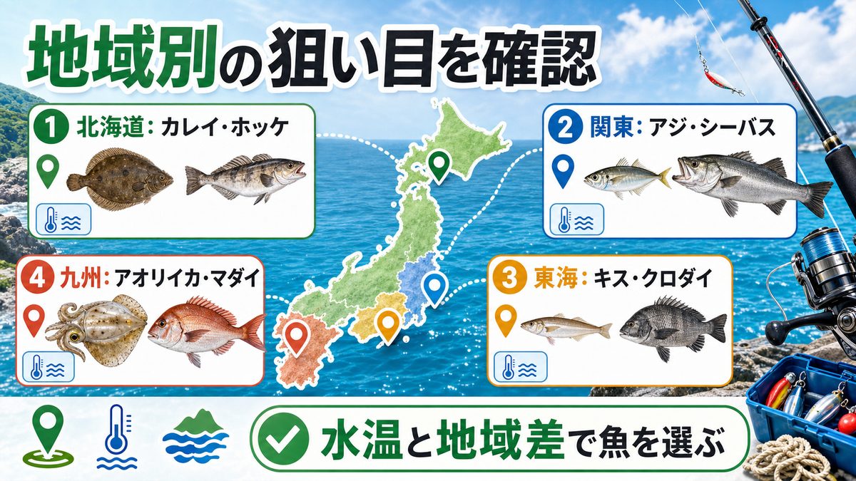 地域別GW釣果情報——全国の狙い目魚種と主要ポイントの要点をまとめた釣り攻略インフォグラフィック