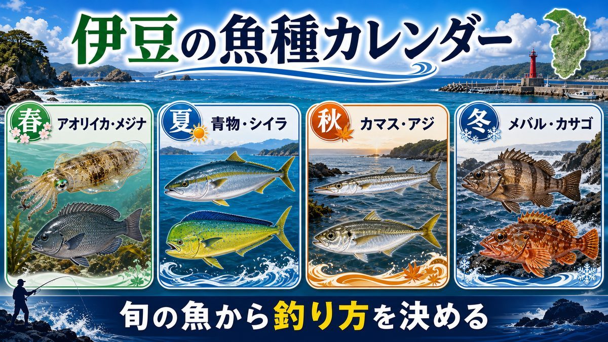 伊豆半島で釣れる魚種 月別カレンダーの要点をまとめた釣り攻略インフォグラフィック