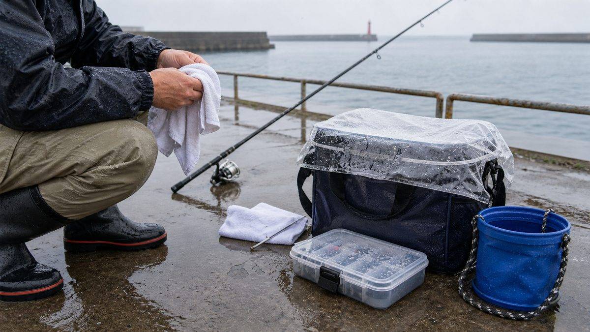 梅雨の堤防釣り：よくある失敗と回避方法の要点をまとめた釣り攻略インフォグラフィック