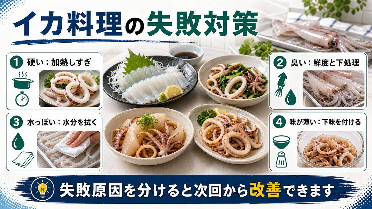 9. よくある料理の失敗とQ&Aの要点をまとめた釣り攻略インフォグラフィック