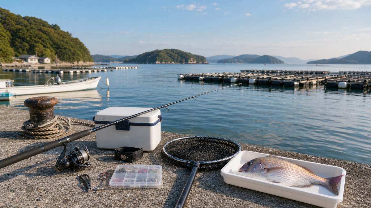 岡山エリアの釣りスポット——牛窓・日生諸島とカキ・タイの関係をイメージした海釣り記事用の写真