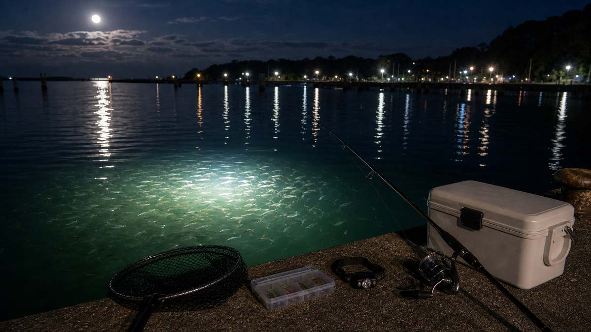 なぜ夜に魚が釣れるのか——夜釣りの科学をイメージした海釣り記事用の写真