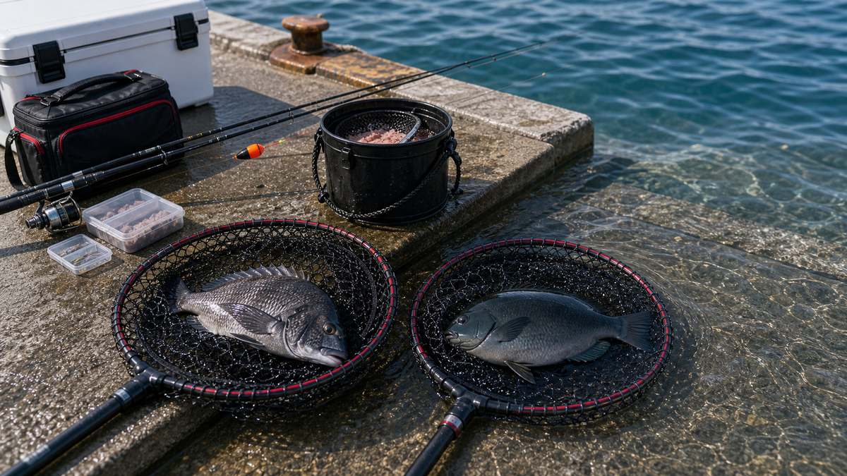 フカセ釣りとは何か——原理と他釣法との違い:チヌ(クロダイ)とメジナ(グレ)——ターゲット別アプローチの違いの内容を示す釣り写真