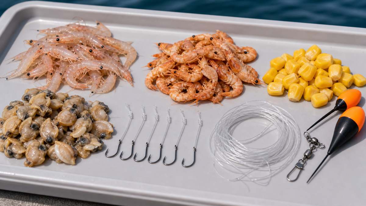 フカセ釣りとは何か——原理と他釣法との違い:刺し餌(サシエサ)の種類と使い分けの内容を示す釣り写真