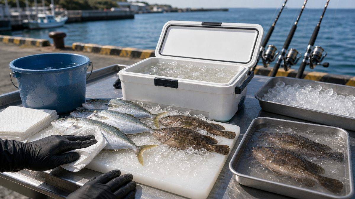 釣った魚を「最初から」臭くしない下処理の要点をまとめた釣り攻略インフォグラフィック