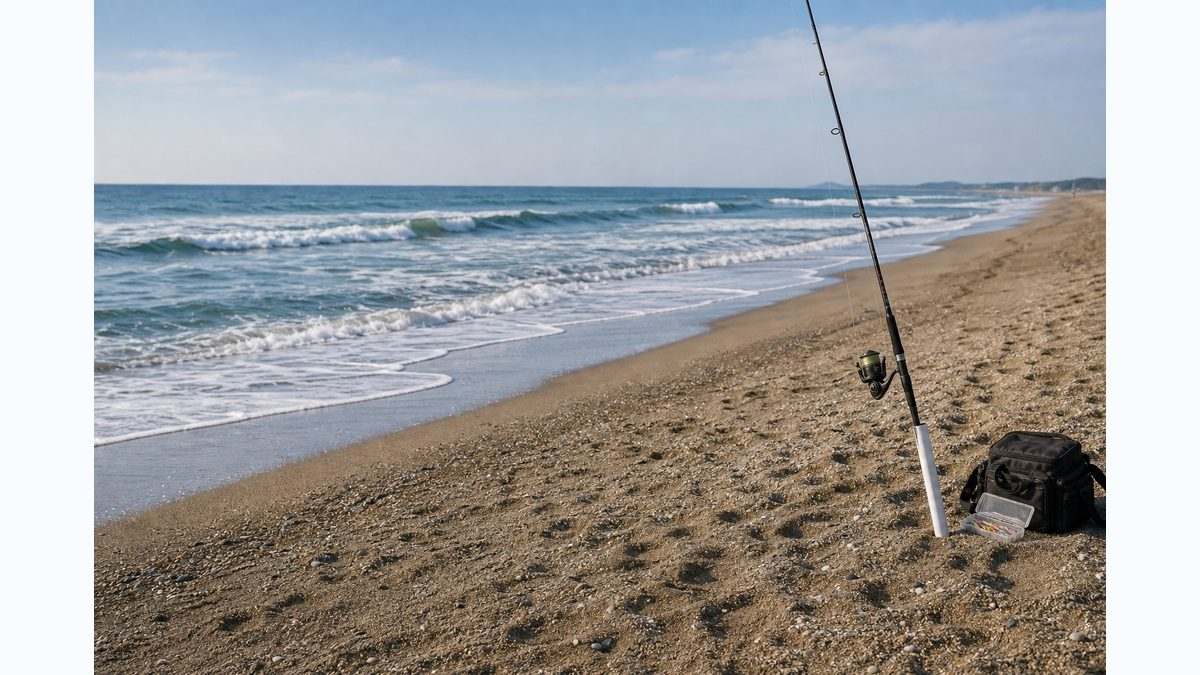 遠州灘西部のサーフ地形を確認しながら釣るイメージ