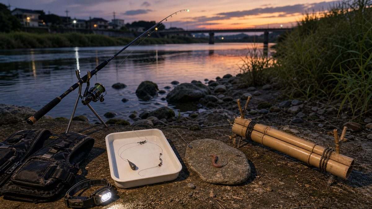 ウナギの釣り方——ぶっ込み釣り・穴釣り・竹筒仕掛けの要点をまとめた釣り攻略インフォグラフィック