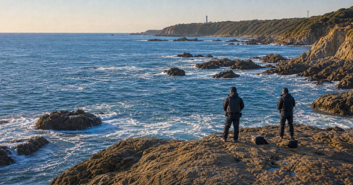 御前崎〜相良の地磯釣りガイドのアイキャッチ。駿河湾西岸の磯場と安全な釣り風景