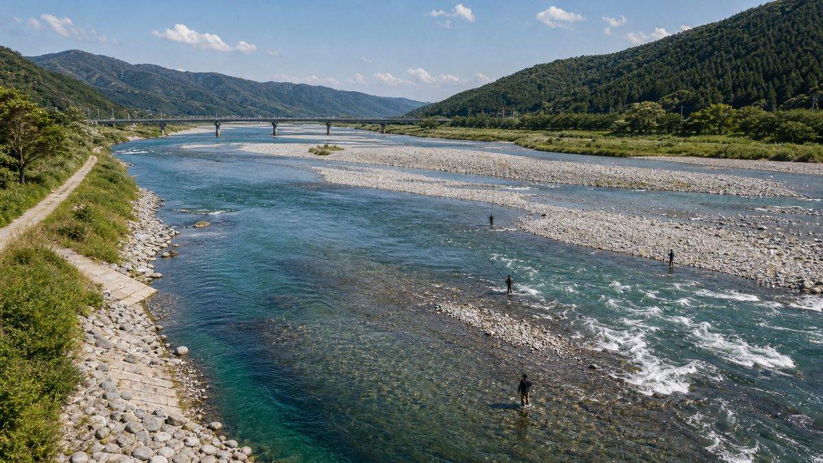 2. 天竜川アユ釣りの主要ポイントの要点をまとめた釣り攻略インフォグラフィック