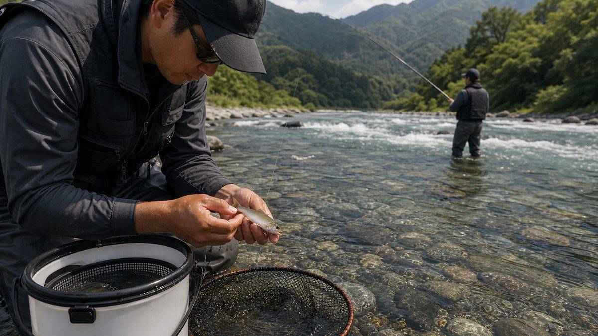 4. 友釣りの基本手順の要点をまとめた釣り攻略インフォグラフィック