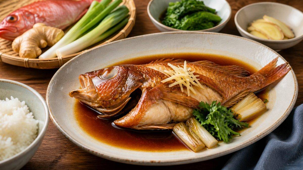 レシピ①：カサゴの煮付けの要点をまとめた釣り攻略インフォグラフィック