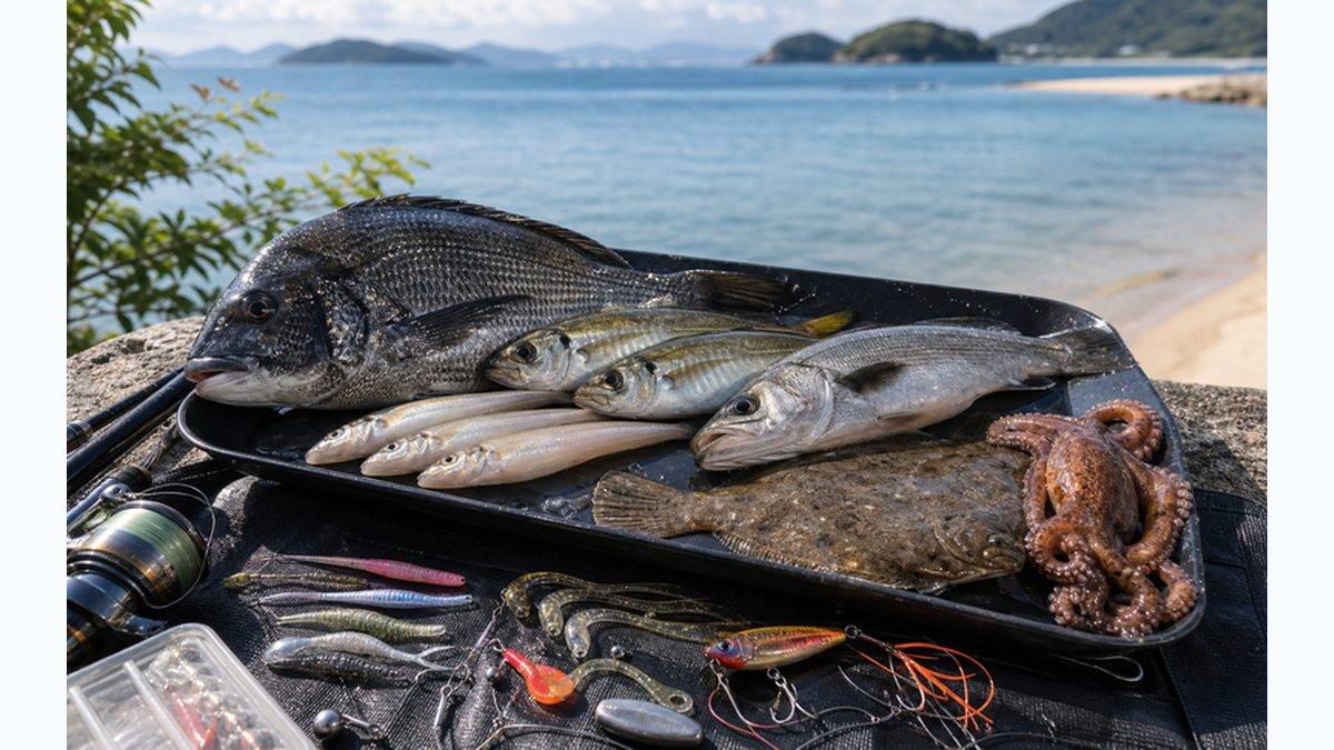三河湾で釣れる魚種と年間カレンダーの要点をまとめた釣り攻略インフォグラフィック