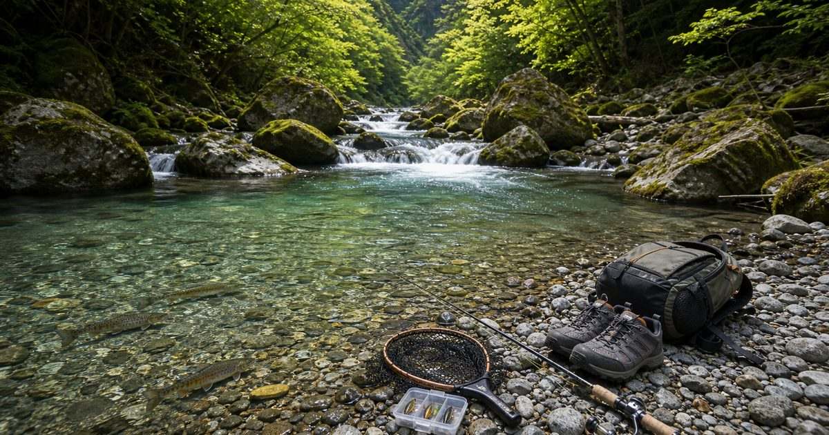 水窪川の清流でアマゴとイワナを狙う渓流釣りガイドのアイキャッチ