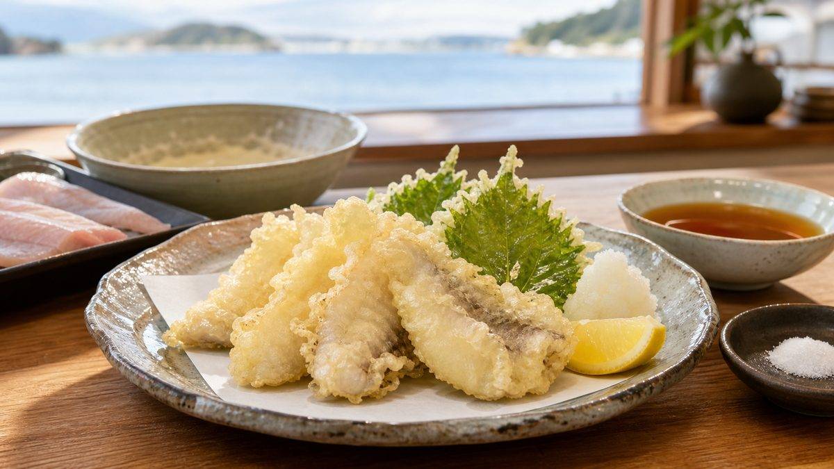 レシピ④ボラの天ぷら(浜松の郷土料理風)の要点をまとめた釣り攻略インフォグラフィック