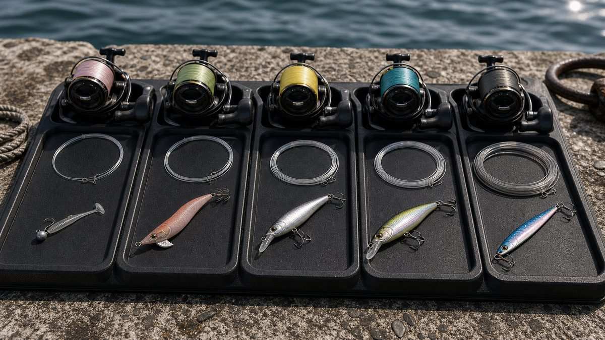 釣りジャンル別のおすすめ号数（リーダーの目安もセット）の要点をまとめた釣り攻略インフォグラフィック